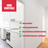 Moderne Küche mit Produkteigenschaften-Text.