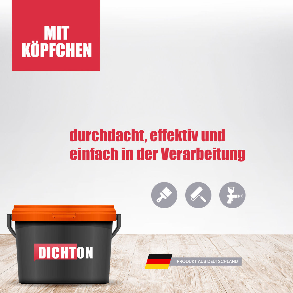 Eimer, Werkzeuge, Deutschland-Flagge, Text.