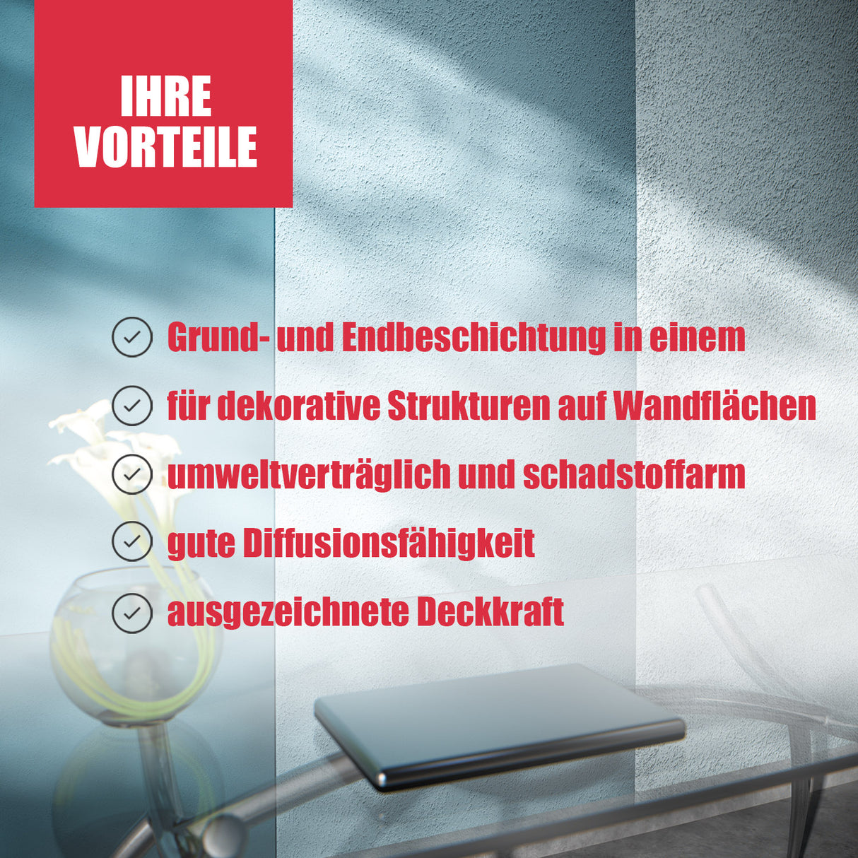 Text über Wandbeschichtungsvorteile, Tisch.
