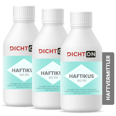 Drei Flaschen Haftvermittler Dichton.