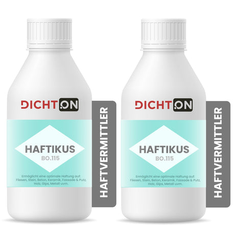 Zwei Flaschen Haftvermittler Dichton.