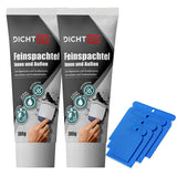 Feinspachtel-Tuben und blaue Spachtel.