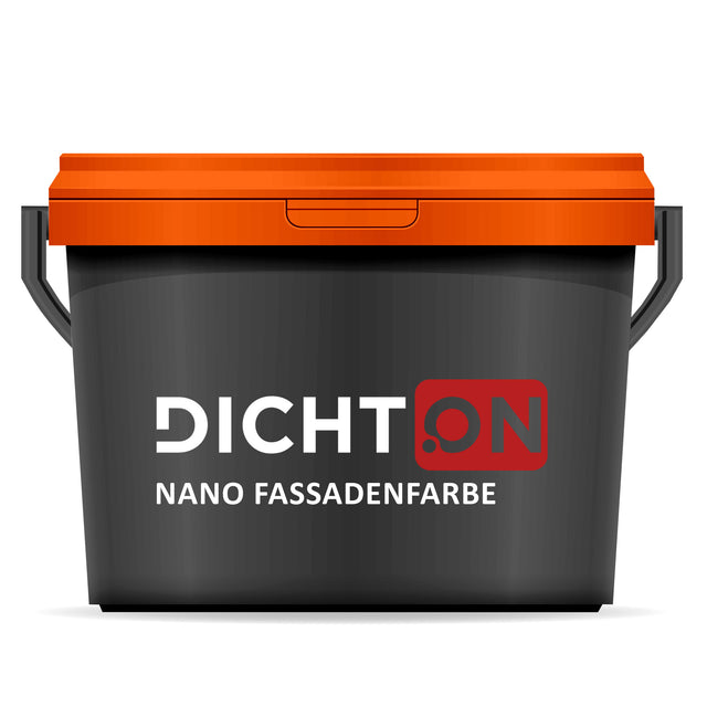 Farbeimer mit orangefarbenem Deckel.
