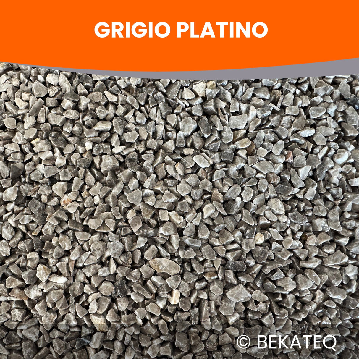 Kieselsteine von BEKATEQ, Grigio Platino, Nahaufnahme.