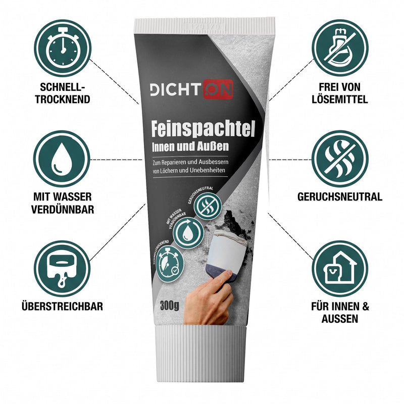 Spachtel, Wand, Symbole, Text, Vorteile.
