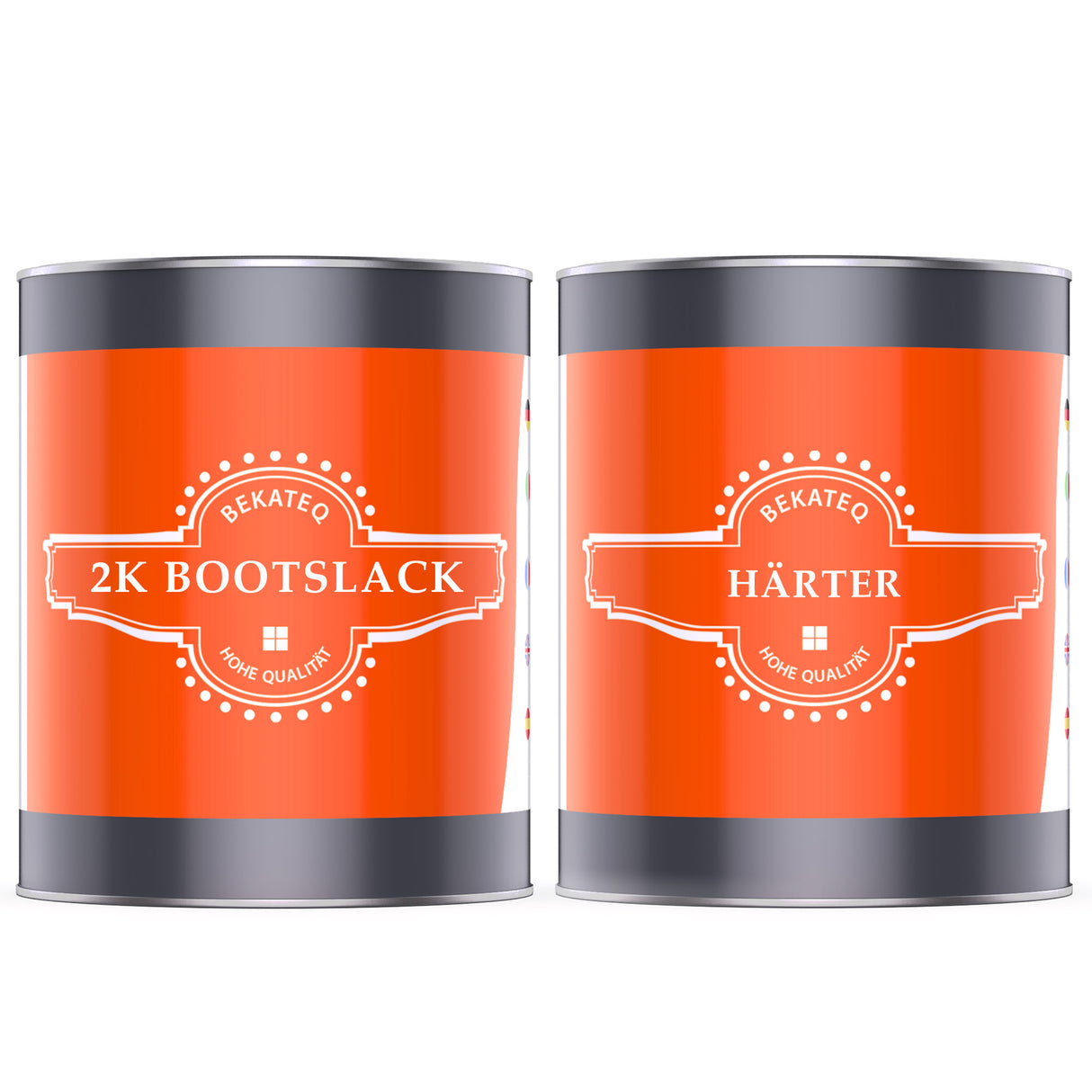 Zwei Dosen Bootslack und Härter.