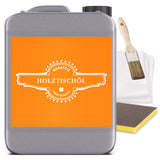 Kanister, Pinsel, Schwamm, Tuch, Holztischöl.