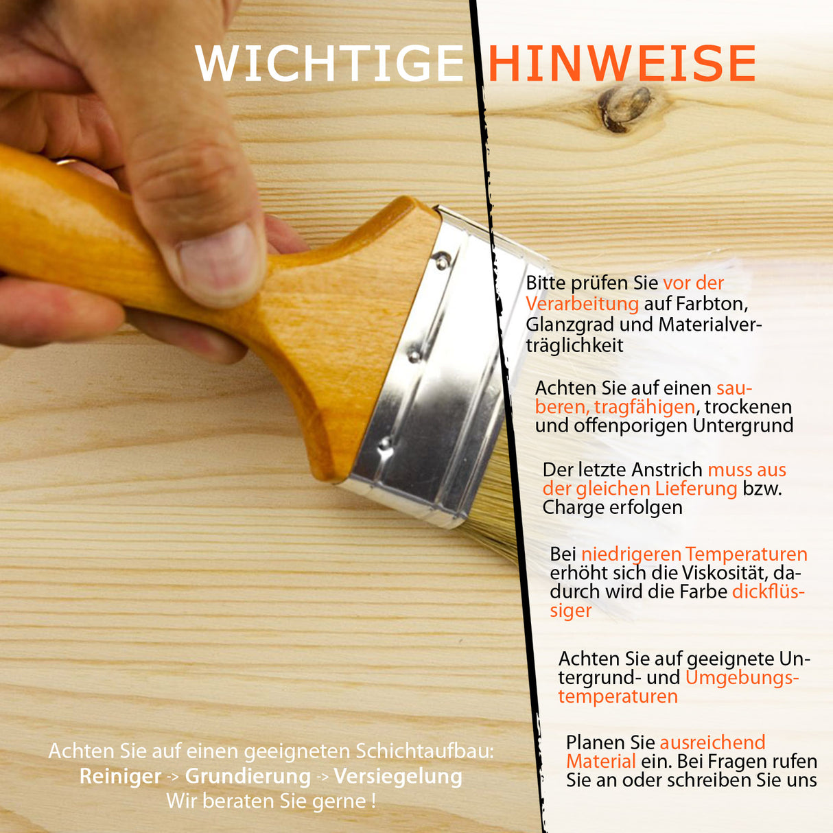 Pinsel und wichtige Hinweise Text.