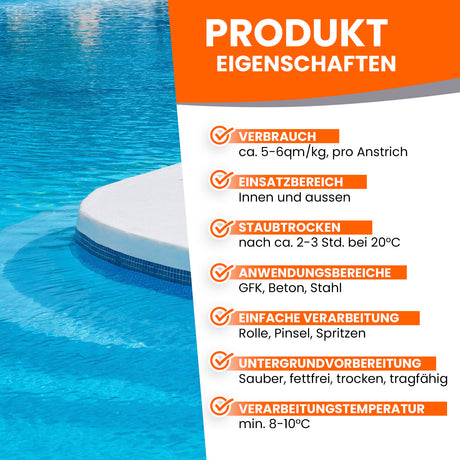 Produktinformationen für Poolbeschichtung.
