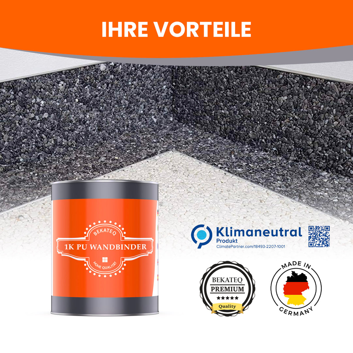 Farbeimer, Bodenbeschichtung, Logos, Text.