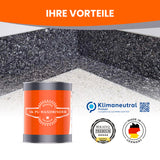 Farbeimer, Bodenbeschichtung, Logos, Text.