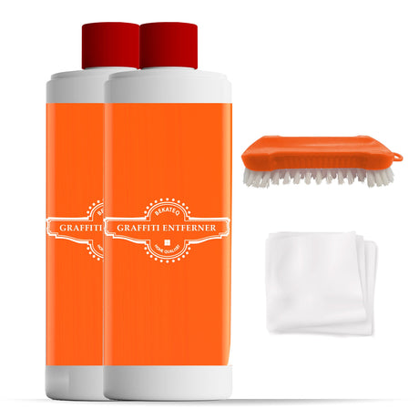 Graffiti-Entferner Set mit Bürste.