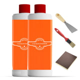 Lackentferner, Spachtel, Pinsel, Schleifpapier.