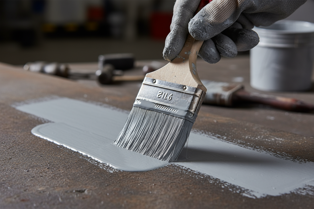 metallschutz grundierung in grau pinseln