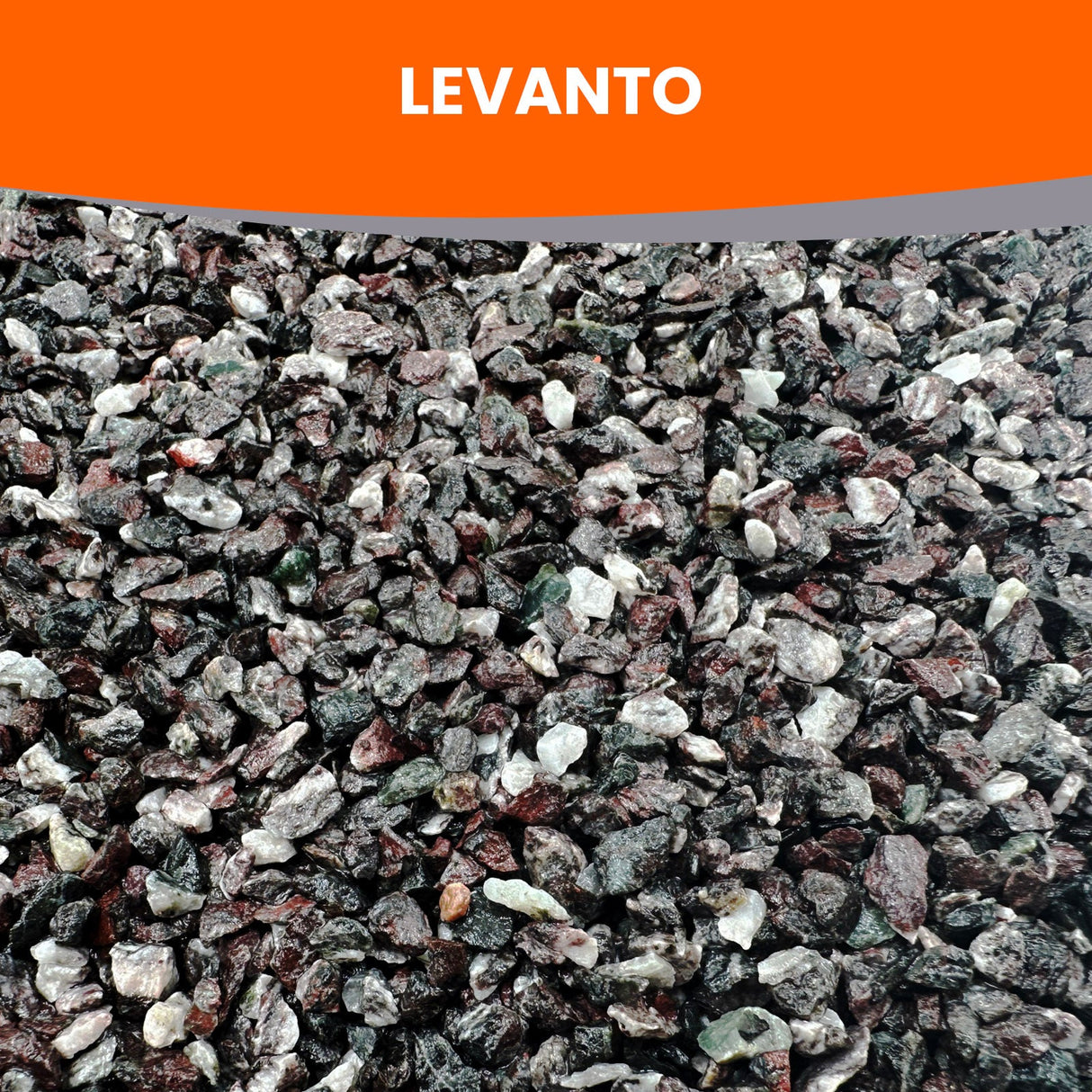 Dunkle Steine mit "Levanto"-Text.