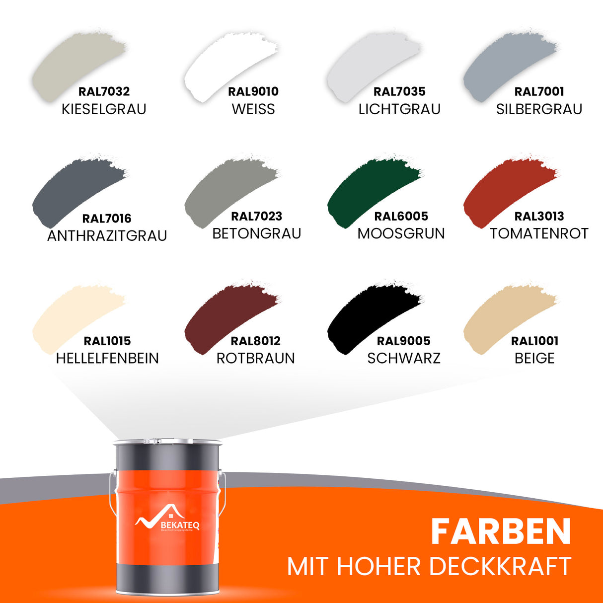 Farbpalette mit Farbnamen und Eimer.