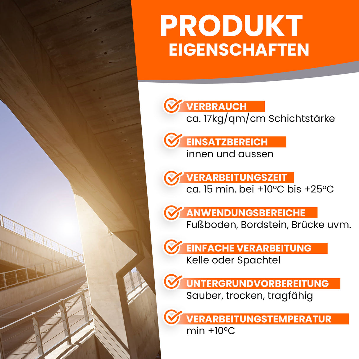 Produktmerkmale von Bauchemie-Produkten.