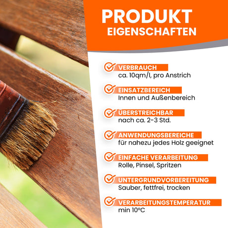 Pinsel streicht Holz mit Text.