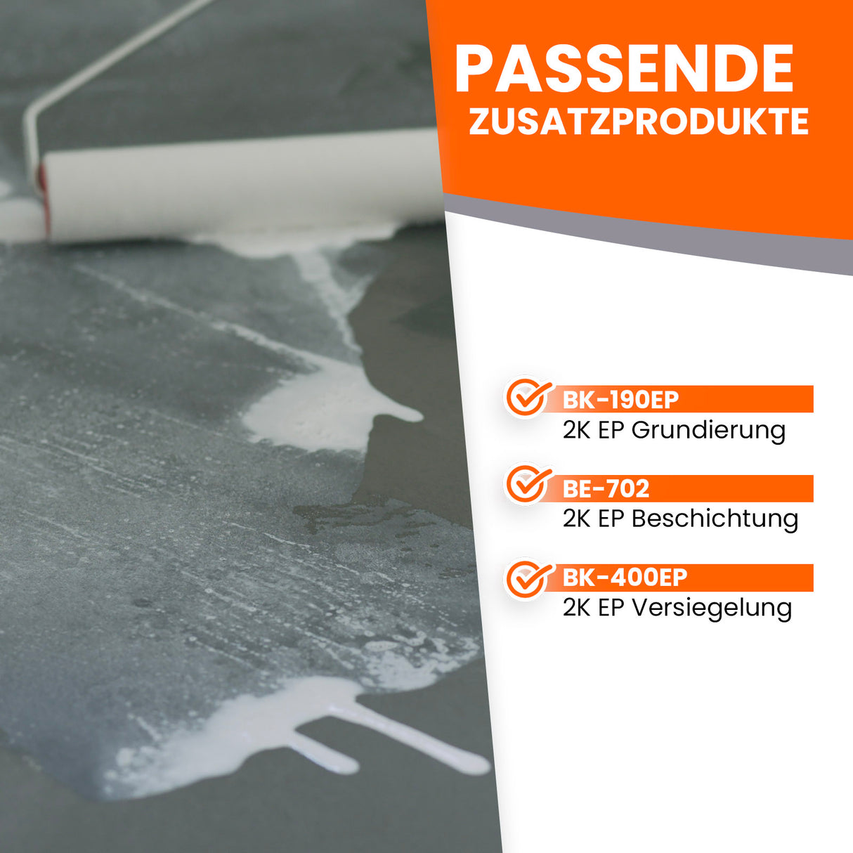 Farbrolle auf grauem Boden.