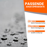 Wassertropfen auf grauer Oberfläche.