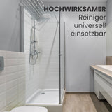 Dusche mit Text über Reiniger.