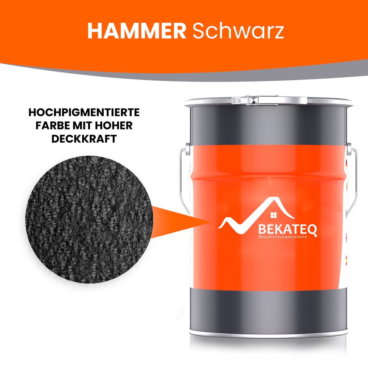 Farbeimer mit schwarzer Pigmentprobe.
