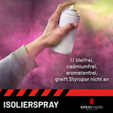 Hand hält Spraydose, Text: "ISOLIERSPRAY", Marke: Spray Hero.
