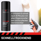 Spraydose, Farbroller, Handschuh, Text über Isolierspray, Marke SprayHero.