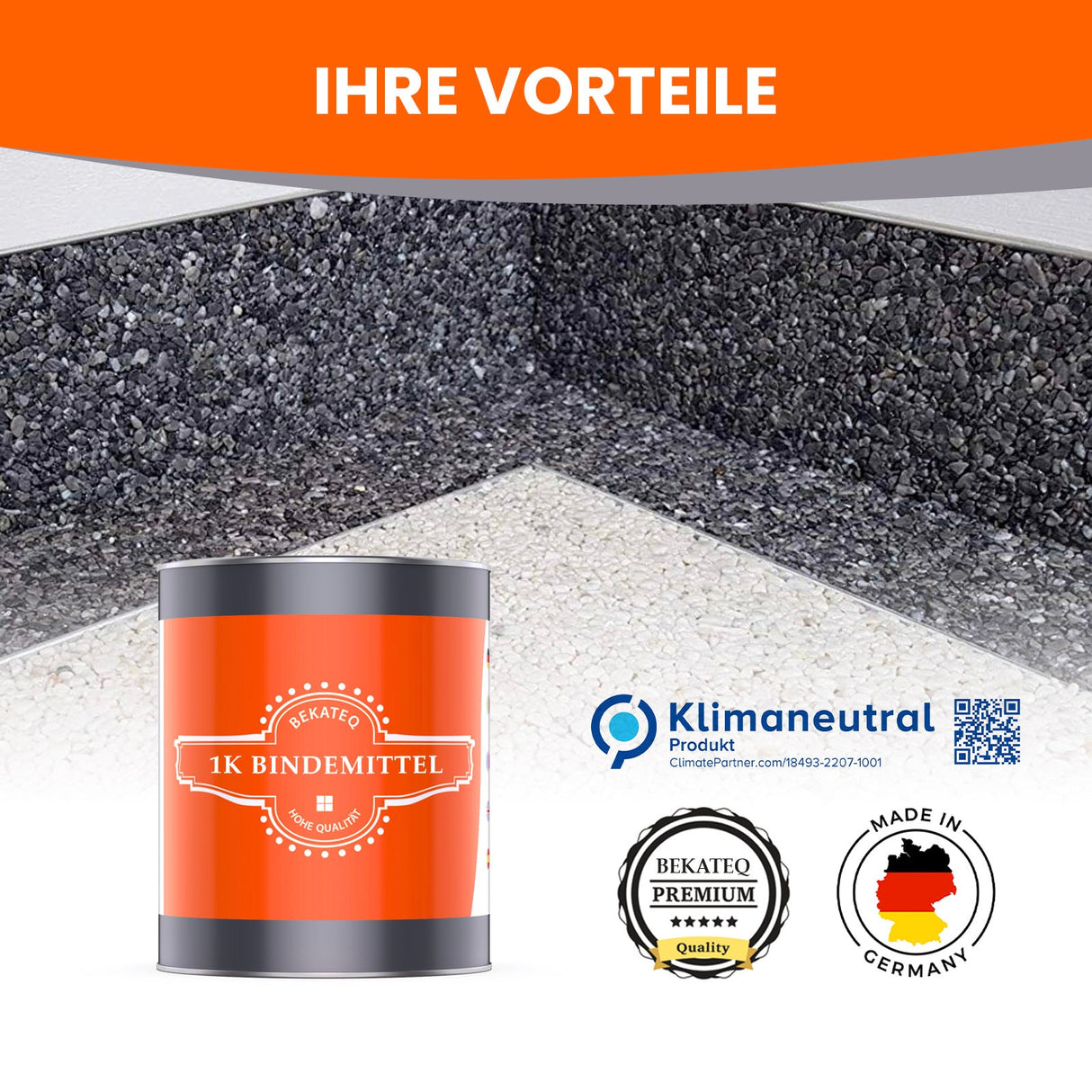 Bindemittel-Dose vor Steinwand.