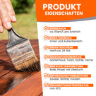 Pinsel streicht Holz mit Lack.