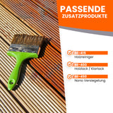 Pinsel auf Holz mit Text.