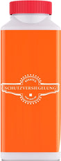 Orange Flasche mit Schutzversiegelung.