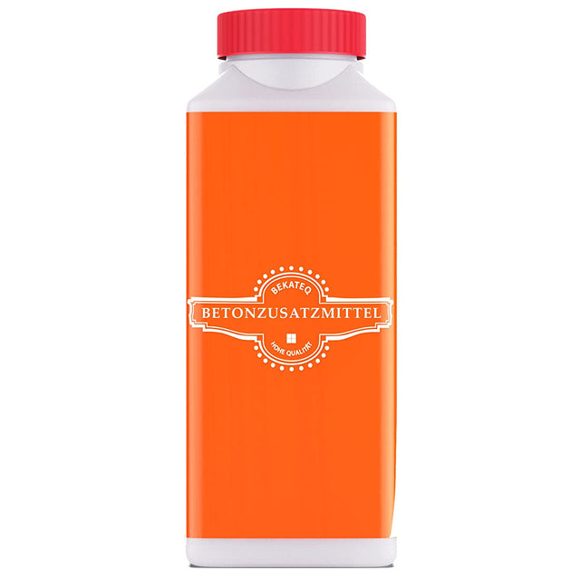 Orange Flasche mit rotem Deckel.