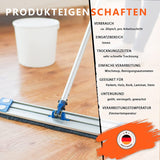 Wischer auf Holzboden mit Text.