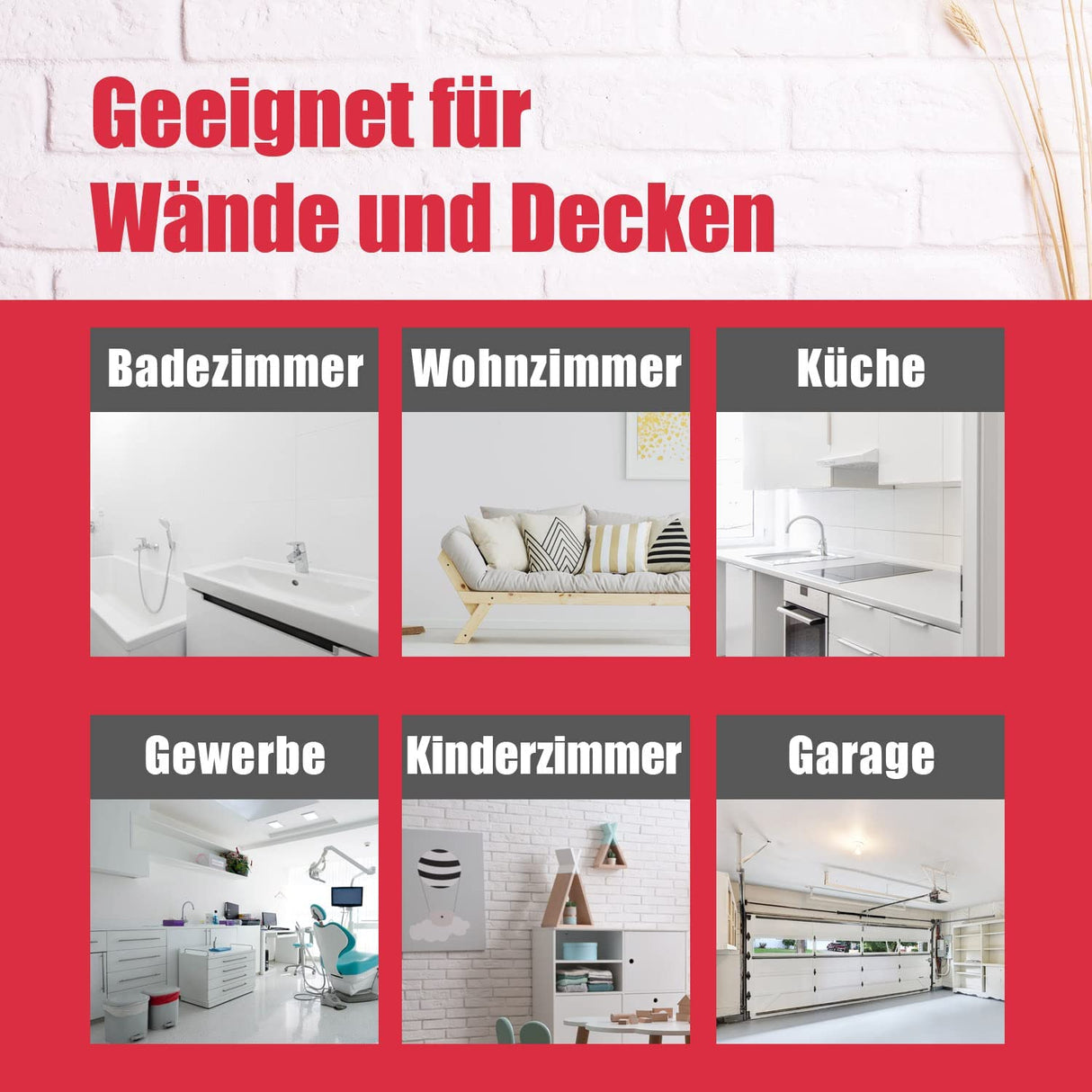 Räume für Farbenanwendung illustriert.