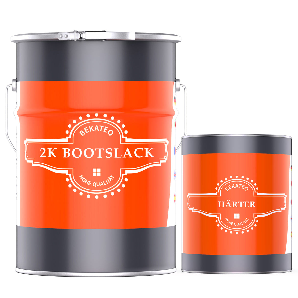 Zwei Dosen Bootslack und Härter.