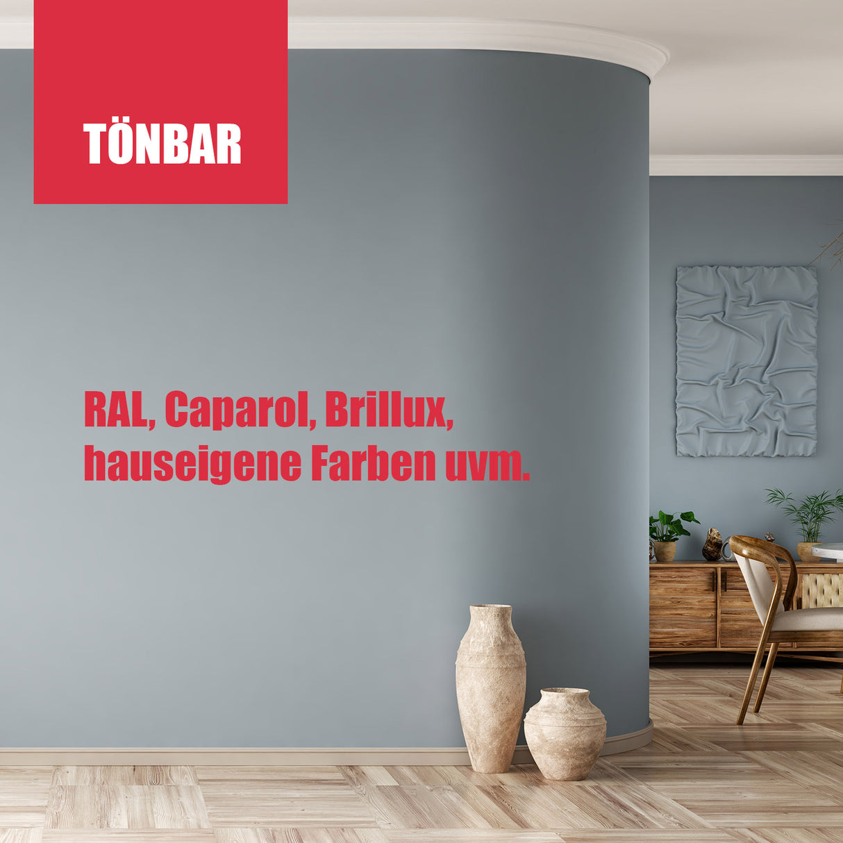 Wohnzimmer mit grauer Wandfarbe.