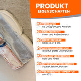 Spachtelmasse auf Wand mit Text.