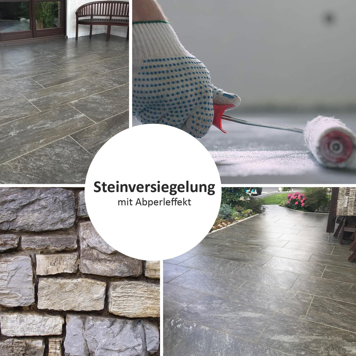 Steinversiegelung, Abperleffekt, Anwendung, Ergebnis.
