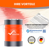 Farbeimer mit Pinsel und Logos.