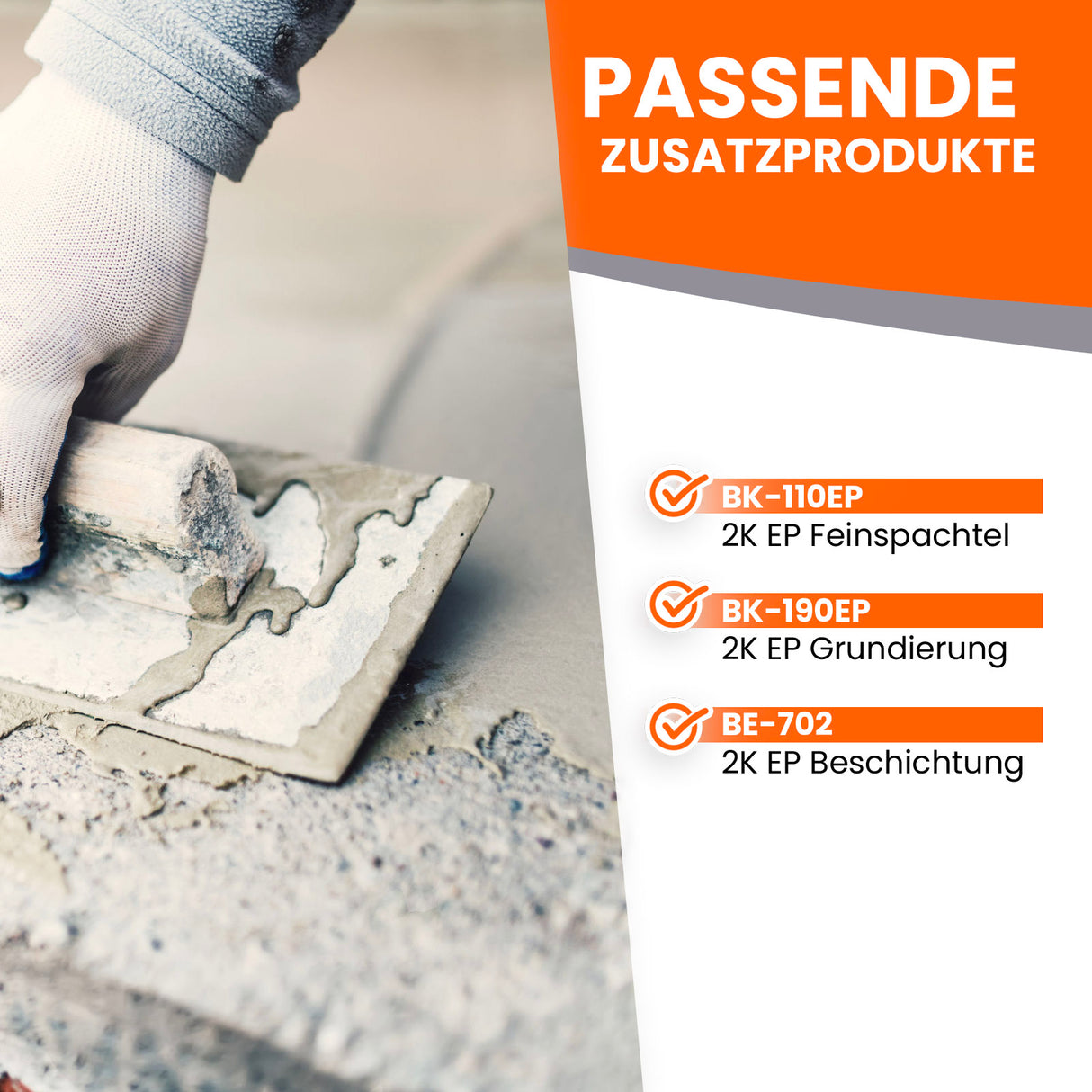 Hand spachtelt Betonoberfläche mit Kelle.