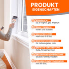 Person streicht Fensterrahmen, Produkteigenschaften.