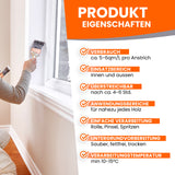 Person streicht Fensterrahmen, Produkteigenschaften.