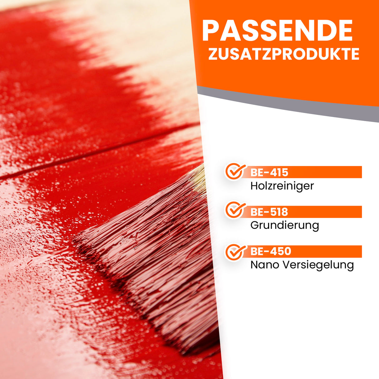 Pinsel auf roter Lackoberfläche.