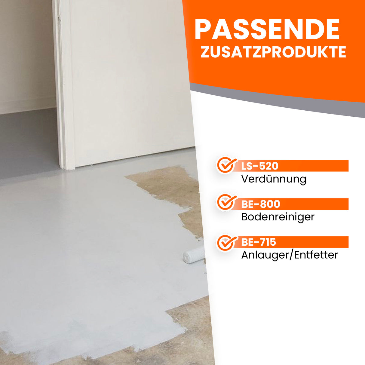 Bodenbeschichtung mit Produktinformationen.