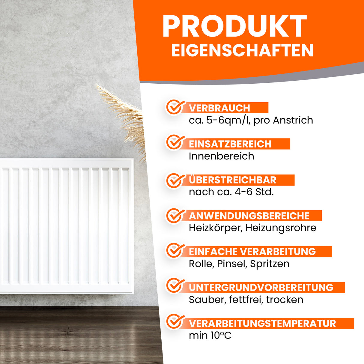 Produktbeschreibung für Heizkörperlack.