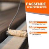 Farbrolle auf Metalloberfläche, Text.