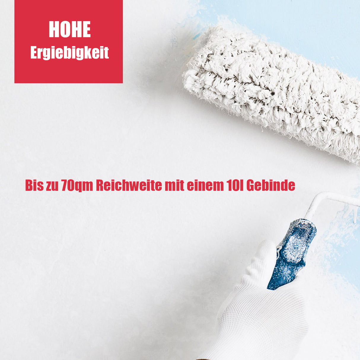 Farbrolle auf weißer Wand.