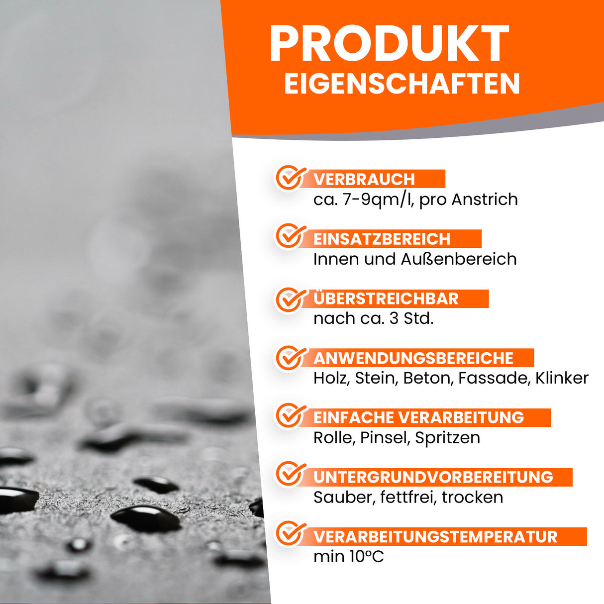 Produktinformationen für Beschichtungsmaterial.