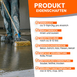 Person streicht Boden mit Rolle.